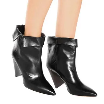 

EMMA KING Fashion Rivet Embellished Ankle Boots Lady Spike Heels Shoe Cowboy Short Boots Women Slip-on Pointed Toe Ankle Booties