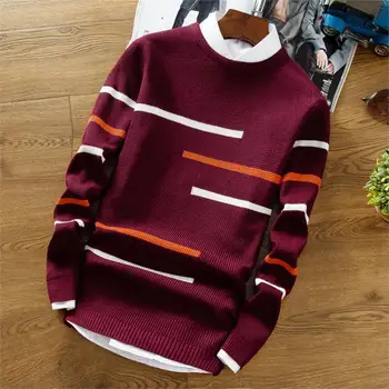 

OLOEY Pullover Knitted sweaters Men Brand Clothing New Autumn Winter Slim fit Sweater Men Fashion Casual Striped Sweater