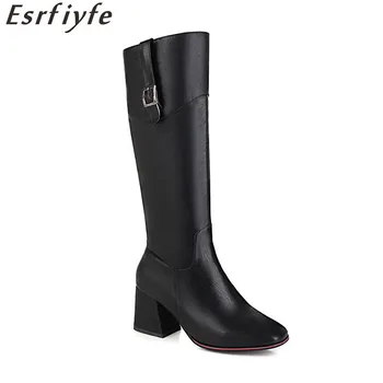 

ESRFIYFE 2020 New Large Size 34-50 Women Long Boots Woman Knee High Boots Side Zipeer Square Toe High Heels Knight Boots Women