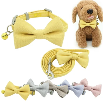 

Dog Leash Collar Set Adjustable Soft Cute Bow Double Layer Dog Collar for Small Medium Pet Collar Leash Outdoor Walking