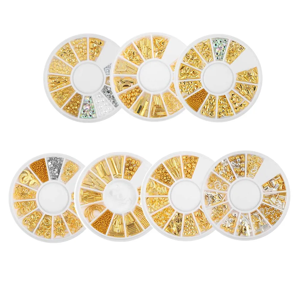 

12 Grid/Wheel 3D Gold Nail Charms Metal Rivets Nail Studs Micro Metal Beads DIY Nail Art Decorations Nail Wheel Accessories