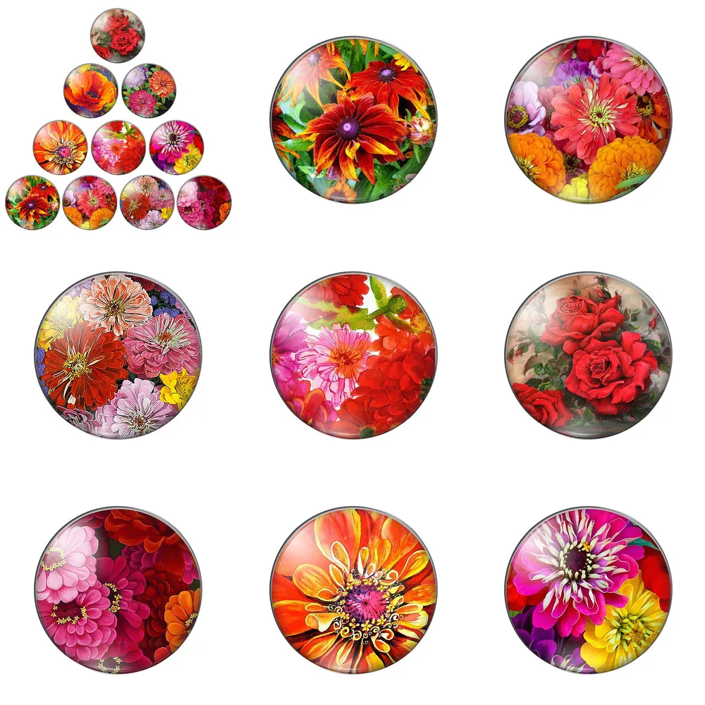 Red Flowers Watercolor Paintings 12mm/14mm/16mm/18mm/20mm/25mm Round Photo Glass Cabochon Demo Flat Back Making Findings | Украшения и