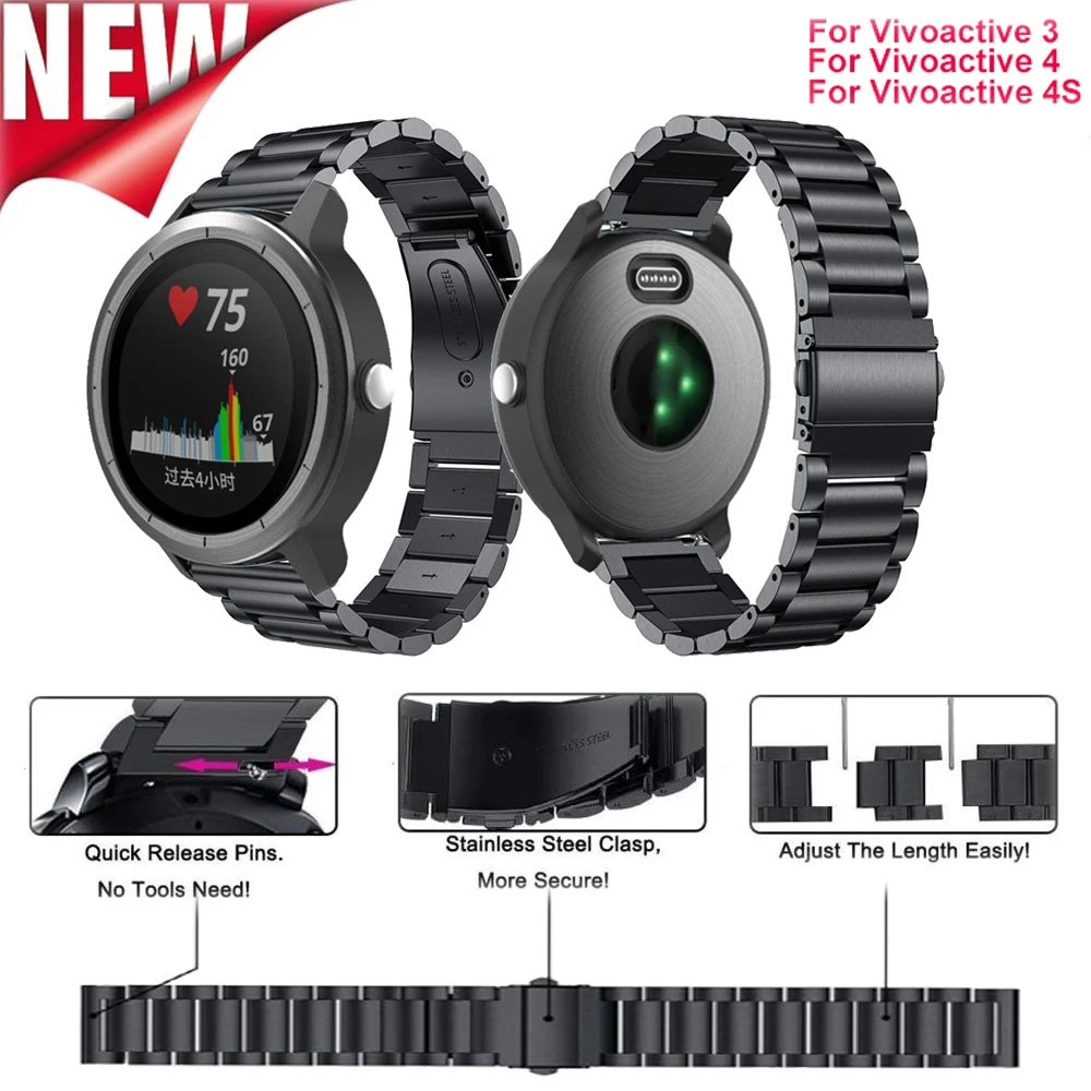 Ремешок из нержавеющей стали для наручных часов Garmin Vivoactive 3/Vivoactive 4/vivomove женский