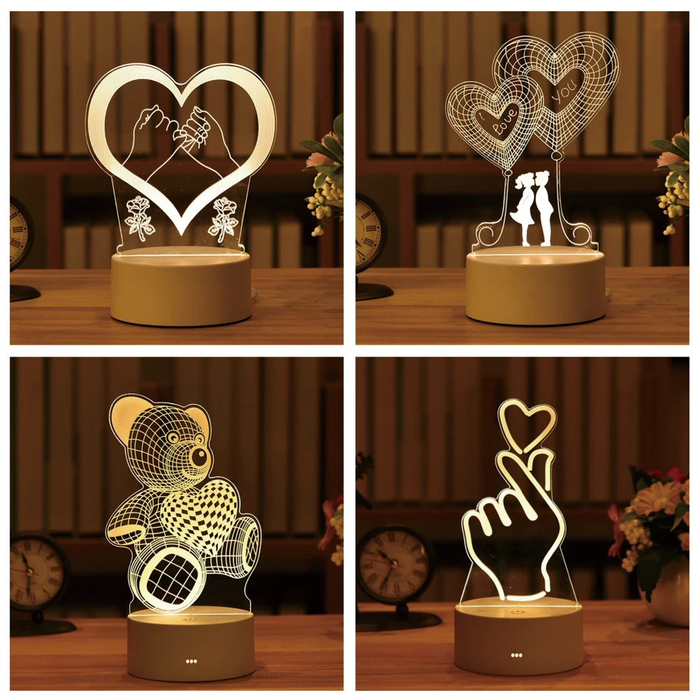 Creative Valentine's Day Gift 3D Night Light Romantic Heart-shaped Birthday Surprise Children's Home Decoration. | Дом и сад