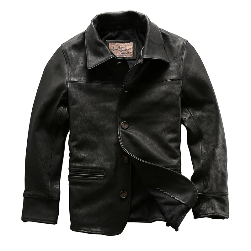 

A-1722 Read Description! Asian size genuine cow skin leather jacket mens vintage cowhide leather brakeman jacket