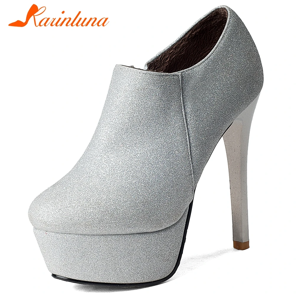 

Karinluna New Design 2020 Thin High Heels Bling Shoes Woman Pumps Female Zip Up Platform Party Pumps Women Shoes Footwear