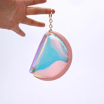 

1PCS PVC Plastic Coin Purse Short Holographic Zipper Closure Coin Pouch Clear Coin Wallet Makeup Pouch Mini Purse Bag for Women