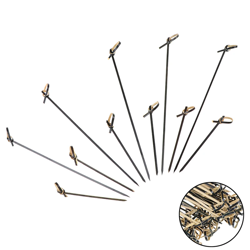100pcs Disposable Bamboo Picks with Twisted Ends Knotted Cocktail Picks for Cocktail Party Food Drink Barbeque Snacks Club