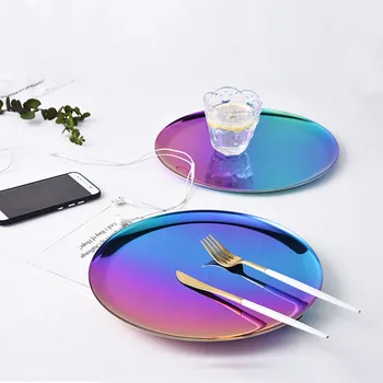 

Colorful Oval Metal Storage Tray Round Table Dessert Tea Set Plate Elegant Cosmetic Nail Art Tool Organizer Tray Jewelry Display