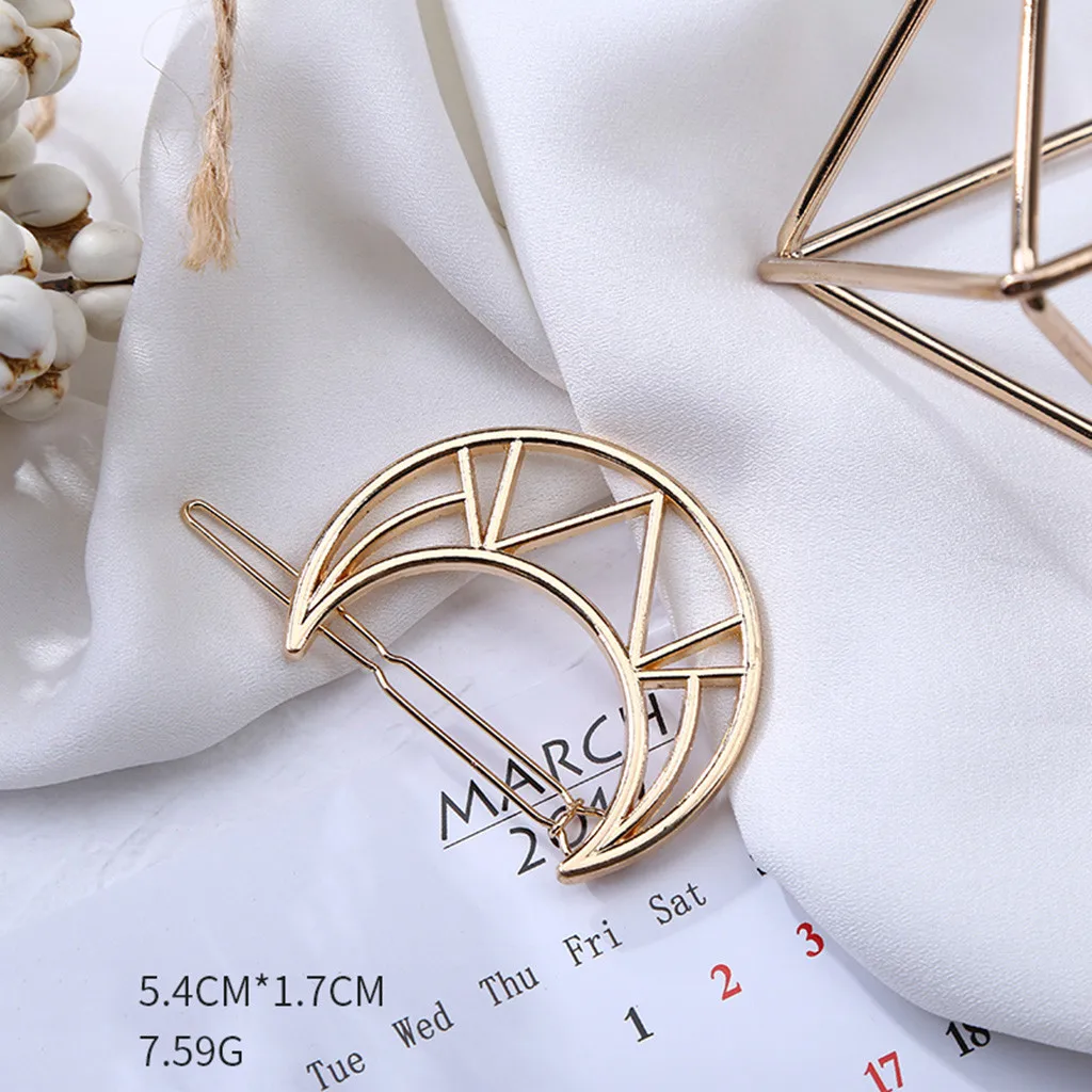 

Metal Hair Clip Girls Hairpins Comb Bobby Pin Barrette Personality Simple Moon Geometry Metal Hairpin Ladies Jewelry Gift