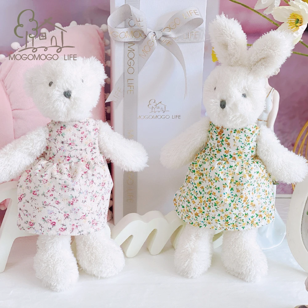 Luxury Supersoft Plush Bear Stuffed Plush Toy With Dress Hand-made Cotton Linen Material 32cm Cute For Birthday Party Gift bear candle silicone mold for hand made desk decorations candle silicone mould