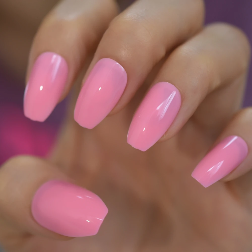 Gelnails Peach Pink Coffin Press On Nails Medium Size Glossy Shine Fashion  Manicure Tips Predesigned 24 - False Nails - AliExpress