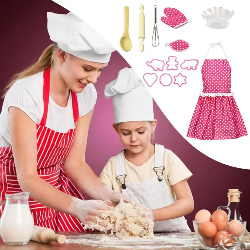 13pcs Chef Role Play Set Dress Up Costume Kid Pretend Play Toy Safety Innocuity Aprons Microwave Oven Gloves Kitchen Accessory
