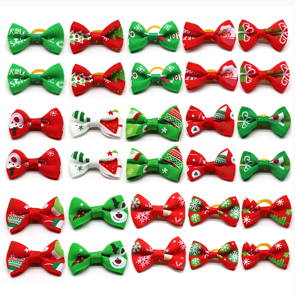 100pcs 100 шт рождественские банты для собак, алмазные банты для волос для домашних животных, рождественские аксессуары для волос для собак, резиновые банты для волос для маленьких собак, товары для ухода за домашними животными - Цвет: 100pcs