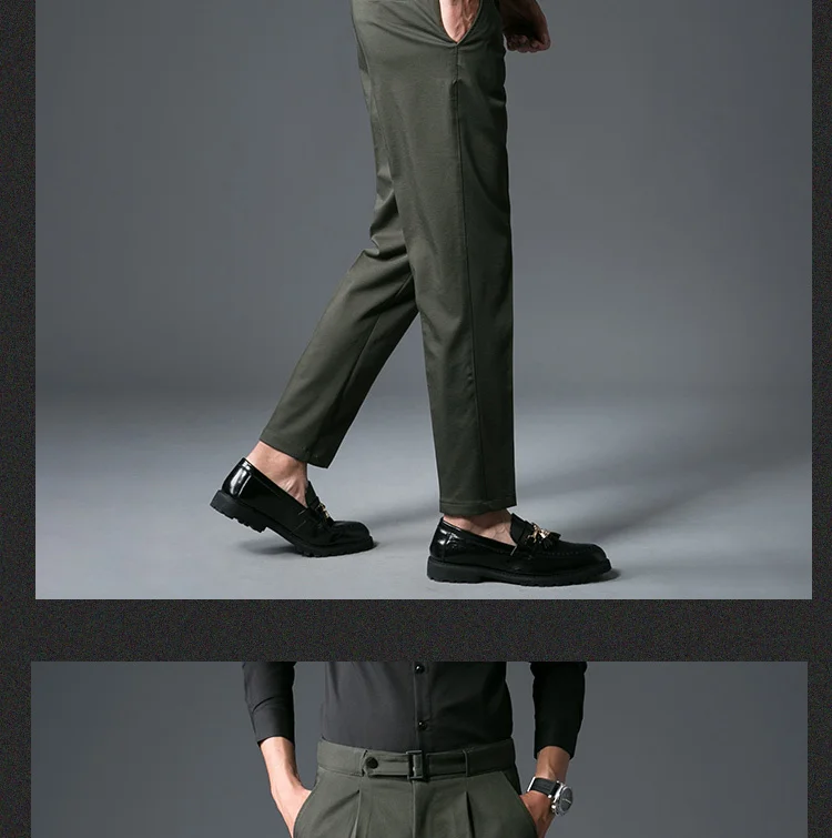 Spring And Autumn New Youth Men's Foundation Cotton Solid Color Fashion Casual Trousers Black Army Green / Brown - Цвет: Army green