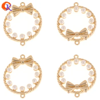 

Cordial Design 50Pcs 24*30MM Jewelry Accessories/DIY Earring/Connectors Wtih Pearl/Gold Bowknot Ring/Hand Made/Earring Findings