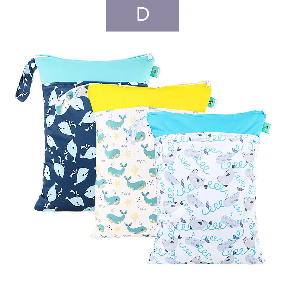 D-wet bag wholesale Elinfant/умка для влажных подгузников, Многоразовые водонепроницаемые модные принты, сумка для влажных сухих подгузников, двойная карманная тканевая ручка, детские подгузники, моющиеся дорожные сумки, 30*40 см - Цвет: D-wet bag wholesale