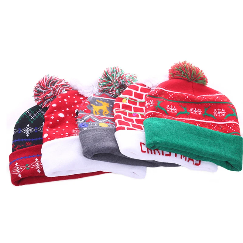 ON SALE! 2024 New Year LED Knitted Christmas Hat Beanie Light Up Illuminate Warm Hat For Kids Adults New Year Christmas Decor