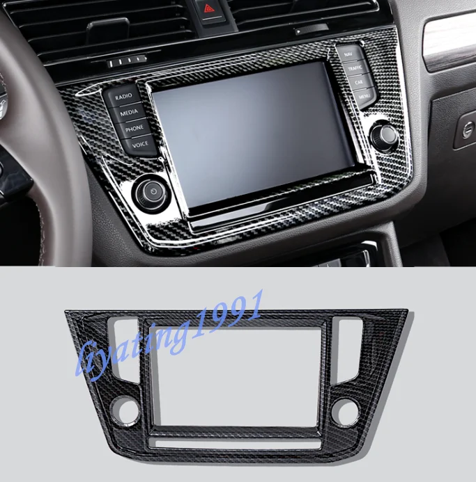 

Fit For Volkswagen Tiguan 2017-2018 black Carbon Fiber style High quality GPS Navigation Panel Cover Trim 1pcs