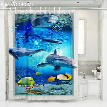 

Sea Shower Curtains 3D Flame Suspension Bridge Anime Elephant Zebra Bath Children's Shower Curtain Bathroom Waterproof Fabric