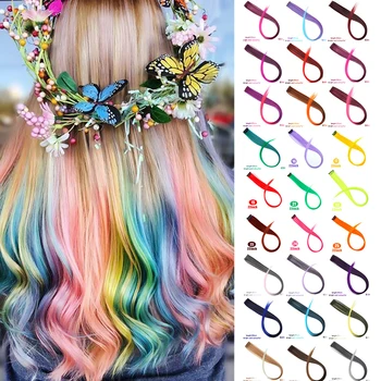 

22" Long Straight Hairpiece Hair Extensions Clip In Highlight Rainbow One Piece Color Strips Hair Clip In Hair For Women