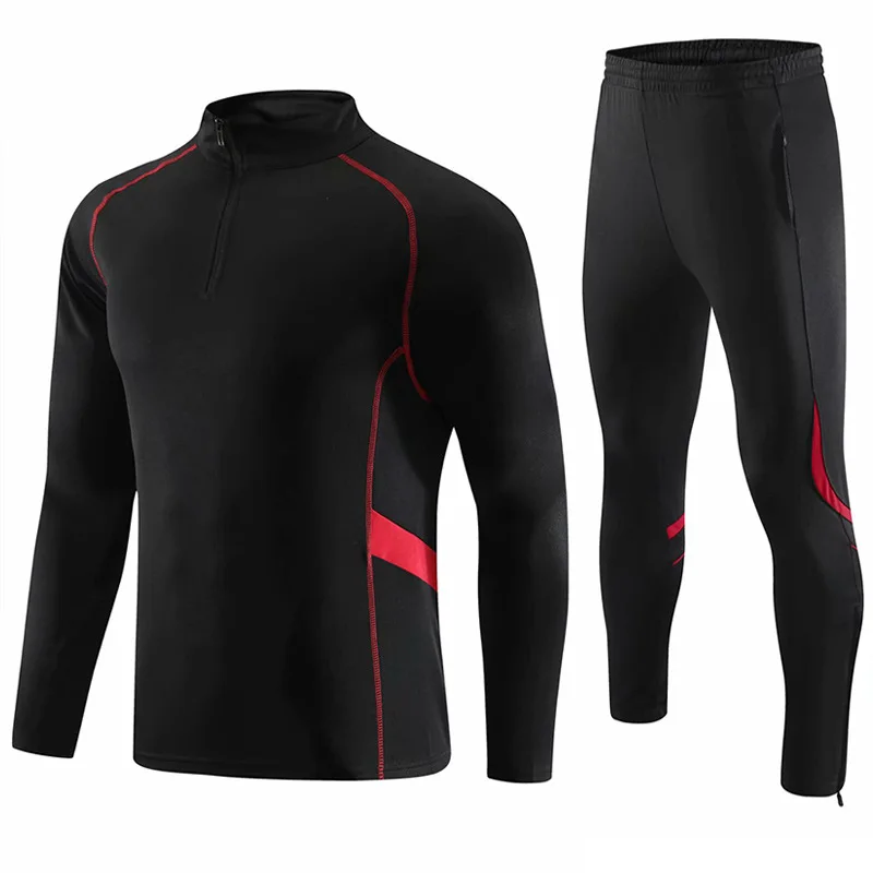 Black - red edge Детская и мужская футбольная трикотажная одежда на осень-зиму, детская одежда на молнии, Спортивная одежда на заказ, спортивная одежда для мужчин, командная форма для соревнований - Цвет: Black - red edge