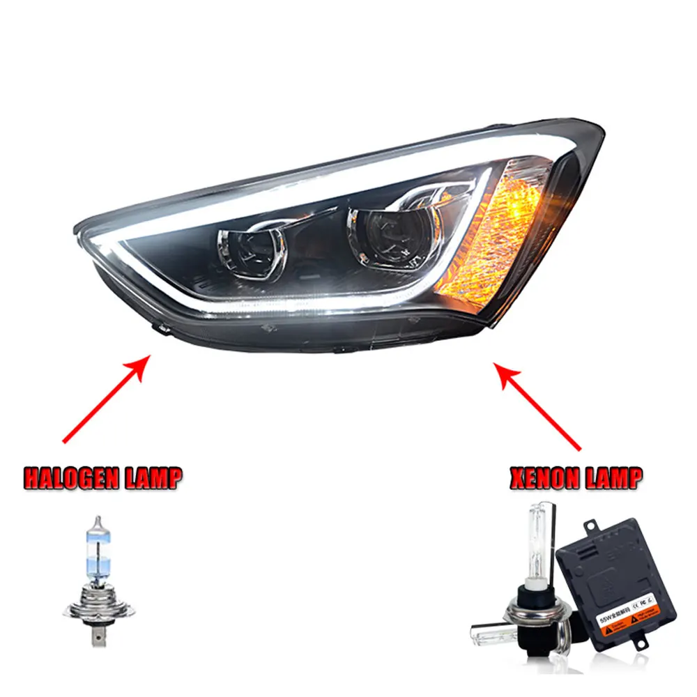 Пара для hyundai ix45 светодиодный фары 2013- ix45 HID фары биксеноновые фары Противотуманные фары Дневные ходовые огни двойные линзы - Цвет: halogen high beam