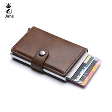 Кожаный мужской алюминиевый кошелёк задний карман ID Держатель карты автоматический всплывающий RFID блокирующий волшебный кошелек автоматический кошелек для кредитных карт