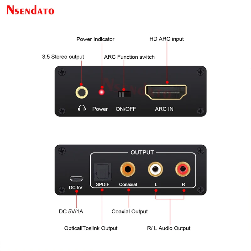 Фото HDMI ARC аудио экстрактор DAC ARC L/R коаксиальный SPDIF-разъем, возвратный канал, преобразователь для волокна RCA 3,5 мм, наушники для ТВ №3