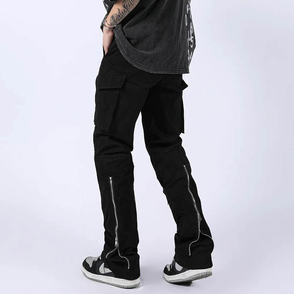 

Vibe Style Multi-Pocket Zipper Overalls Men Streetwear Black Slim Straight Trousers Fashion Harajuku Hip Hop Retro Casual Pants