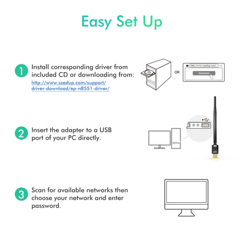 Wi Fi адаптер EDUP компактный USB 150 Мбит/с антенной 6 дБи|network card|usb wi-fiedup usb |
