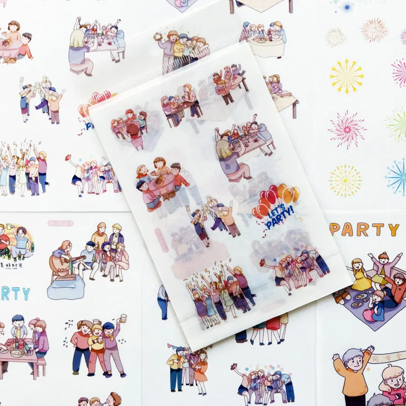 

6 Sheets/Pack Cute Party Family Reunion Sticker Adhesive Craft Stick Label Notebook Computer DIY Decor Kids Gift Stationery