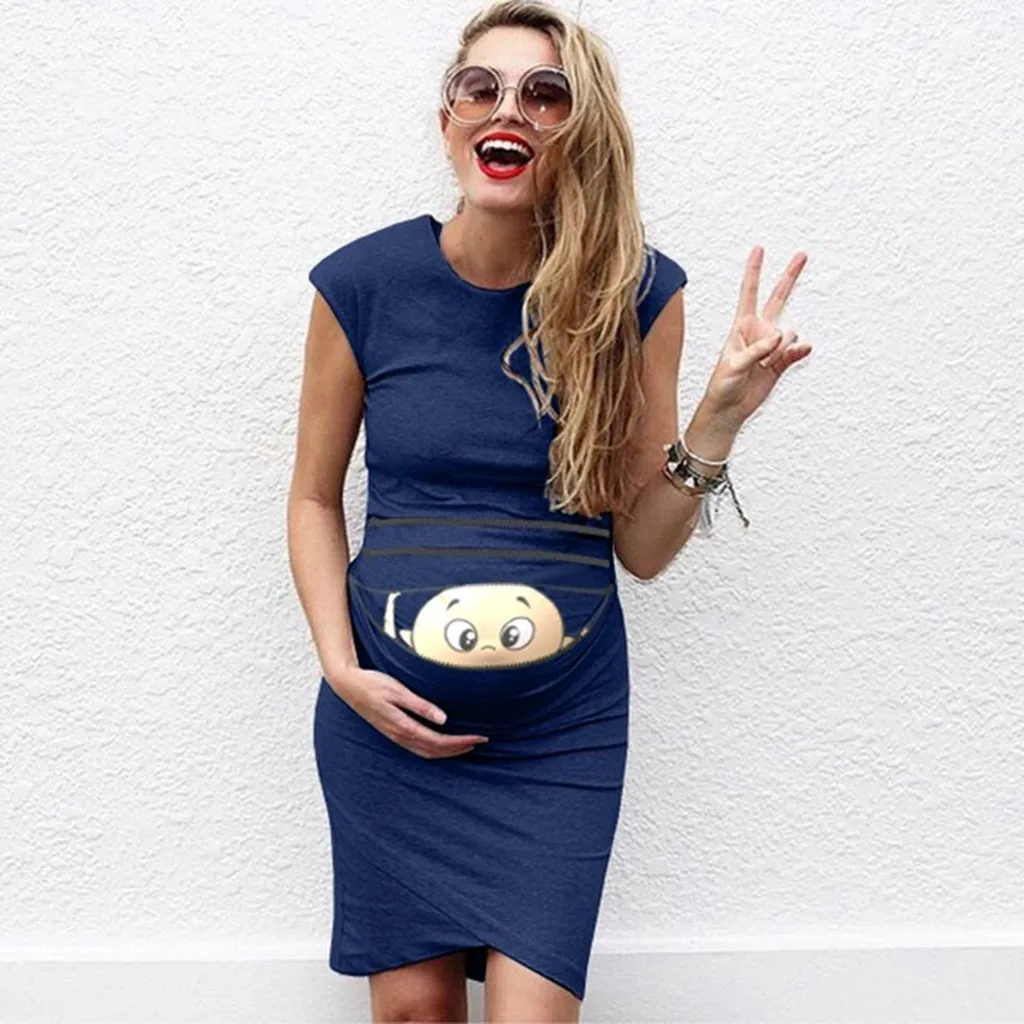 Women's maternity dress sleeveless pregnancy dress cartoon letter print dress creative pregnant women dresses maternity dresses
