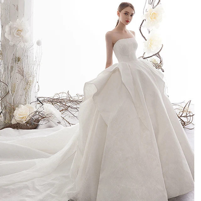 LDR15 New Style Tube Top Off-shoulder Wedding Dress Bridal Wedding Simple Temperament Tube Top Lace Dress платья свадебные 2021 3