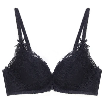 

Elovegirl Gathered Sexy FLoral Lace Lingerie Bow 3/4 Cup Front Buckle Comfortable Women's Bra Without Underwire Sexy Lingerie