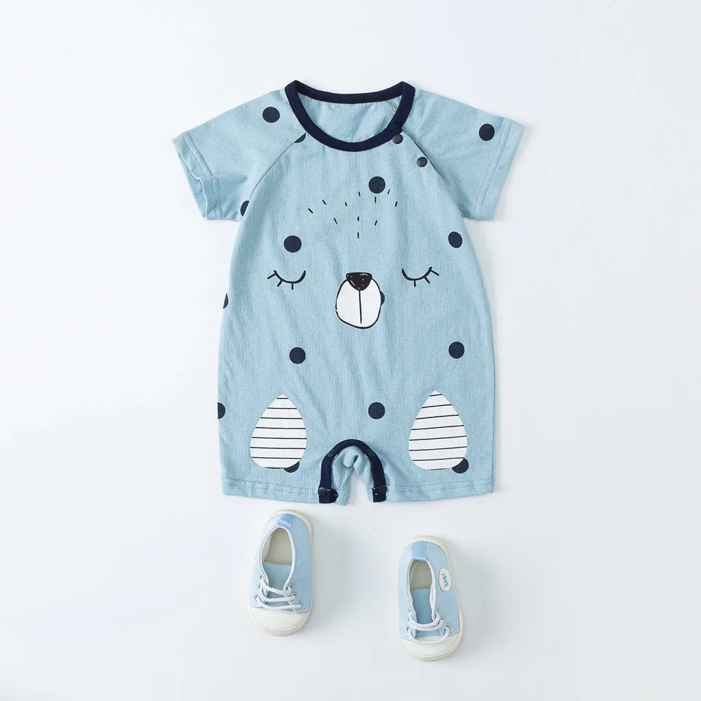 

0-24M Baby Cartoon Bear Print Short Sleeve Romper Robe Fashion Splice Boutique Cartoon Jumpsuit ropa baby   S4