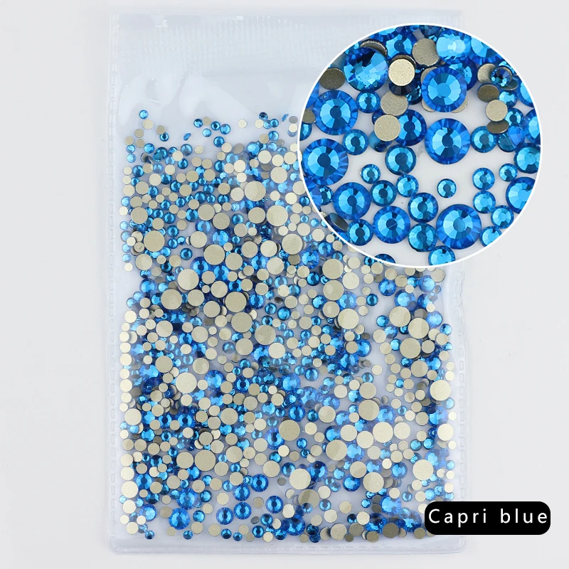 Capri blue Все цвета, разные размеры, без горячей фиксации, с плоской задней частью, прозрачные Стразы AB для дизайна ногтей, стразы для 3D украшения ногтей, блестки - Цвет: Capri blue