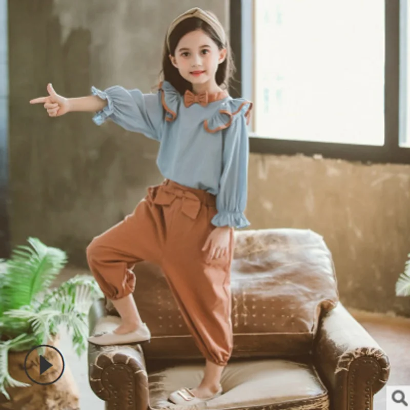

Girls Shirt Casual Pant Clothing Set 2019 New Spring adn Autumn Kids Clothes Sets Children Suits 2 Piece 2 Colors Size4-14 ly251