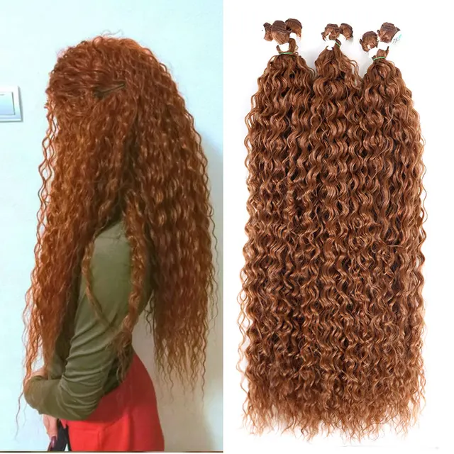 Kinky Curly Hair Bundles Synthetic Hair Extensions Blonde Two Tone Color Hair Weave Bundles Thick 300g For Women Free Shipping 30-Orange