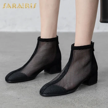 

Sarairis New Fashion 2020 Mesh Comfortable Shoes Woman Boots Female Chunky Heels Zip Up Summer Boots Women Shoes Footwear