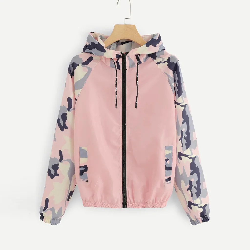 

Women Windbreaker Jacket Female Multicolor Patchwork Hooded Jacket Basic Jackets Camouflage Color Block Coats For Girl Dropship