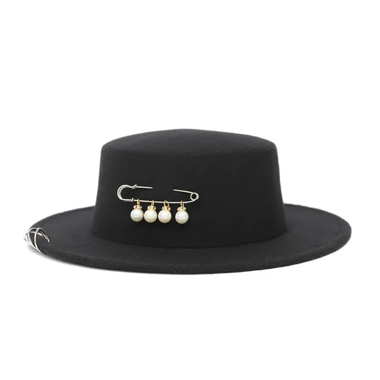 red bottom fedora fedora hat new copper ring big needle flat top autumn and winter men's and women's pearl fedora hat Panama 2021 grey fedora hat