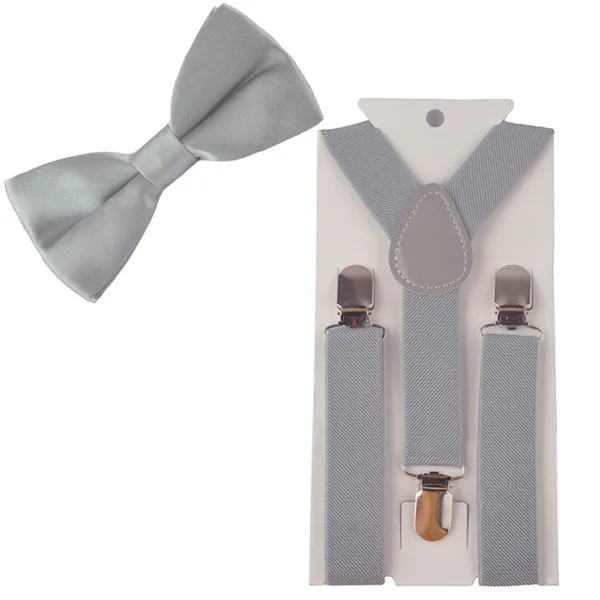 Light Grey Комплект из 2 предметов, высокое качество галстук-бабочка для мальчиков подтяжки для детей в форме буквы У на спине Регулируемый с эластичной резинкой для мальчиков подтяжки галстук бабочка От 1 до 8 лет на свадьбу, подтяжки HHtr0003 - Цвет: Light Grey