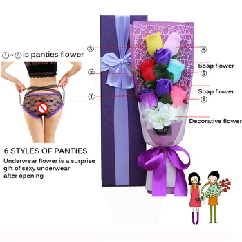 

Rose Bouquet Panties Gift Box Valentine Day Gift Lace Sexy Panties Kit Girlfriend Women Wife Wear With Gold Foil Flower