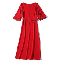 Осень Новые европейские и американские дамы талия галстук с тонким платьем