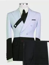 Black And White Double Breasted Slim Fit Business Suit For Men Custom Made Prom Blazer Groom Best Man Wedding Suits Multicolor