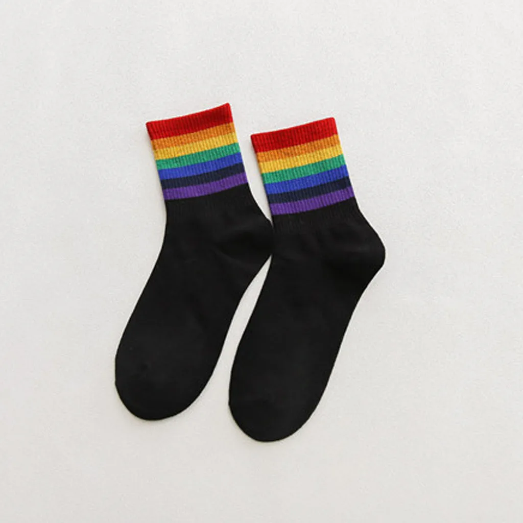 2 pairs of lovers wild rainbow striped cotton socks loaded deodorant sweat-absorbent warm casual sports office autumn winter new