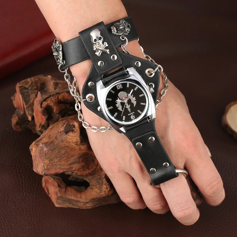 Часы с черепом, панк браслет, кварцевые часы, цепочка для наручных ...