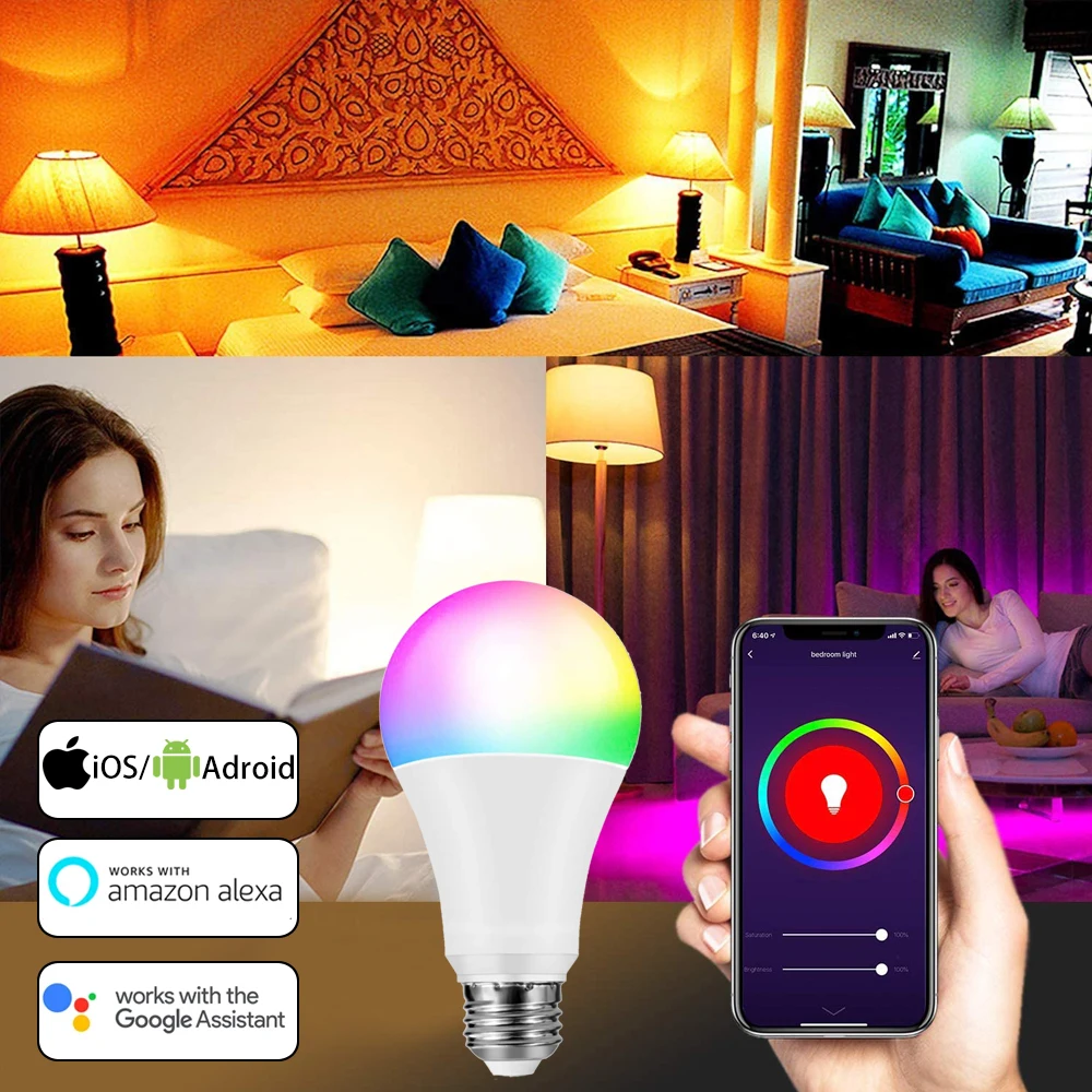 

5W-20W WiFi Smart Light Bulbs Google Home/Alexa Compatible B22 E27 LED RGB Smart Lamp Dimmable Timer Function Colour Changing Bu