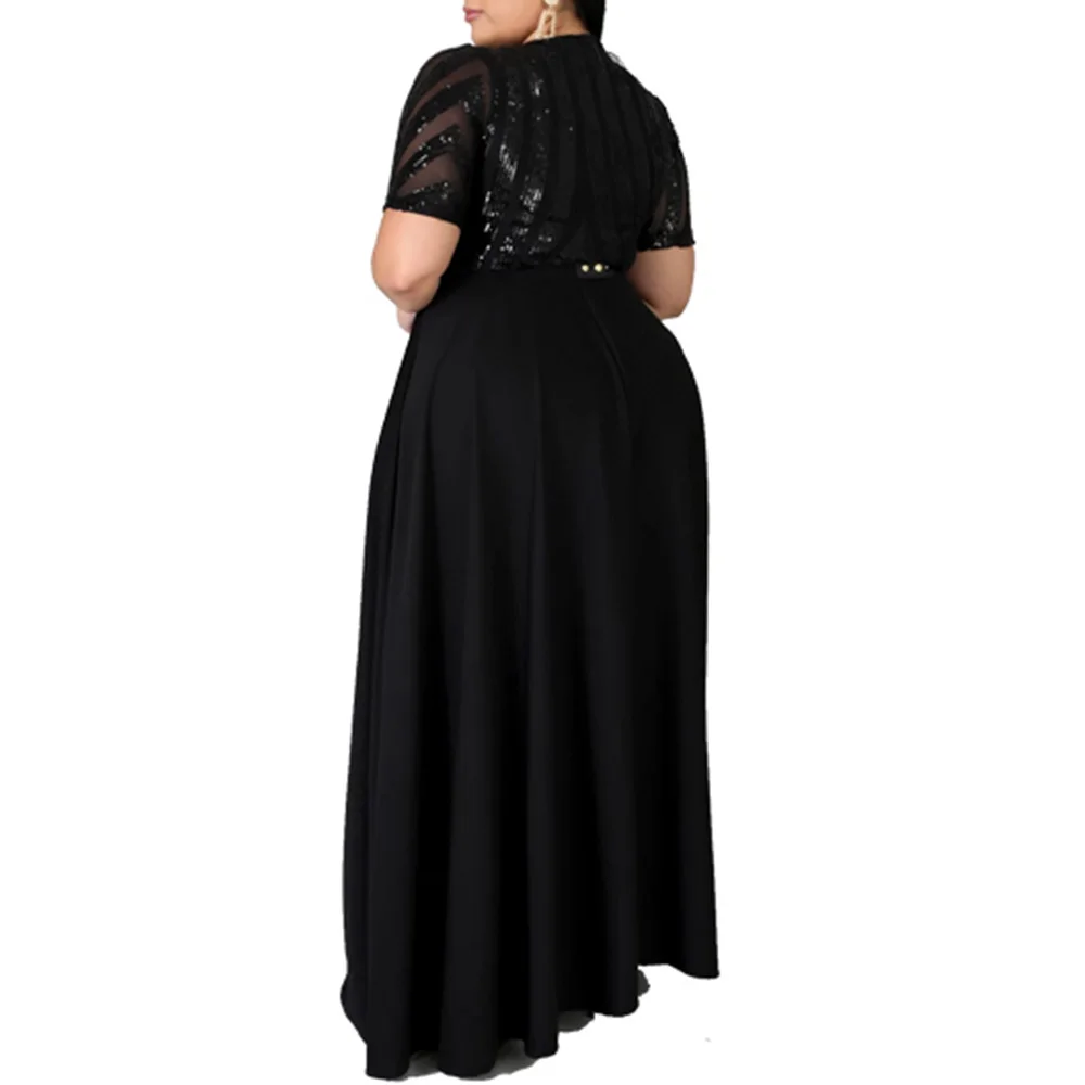 5XL шикарное платье с блестками, сексуальные полупрозрачные вечерние платья, женское элегантное платье с круглым вырезом размера плюс, клубные платья, vestido D30